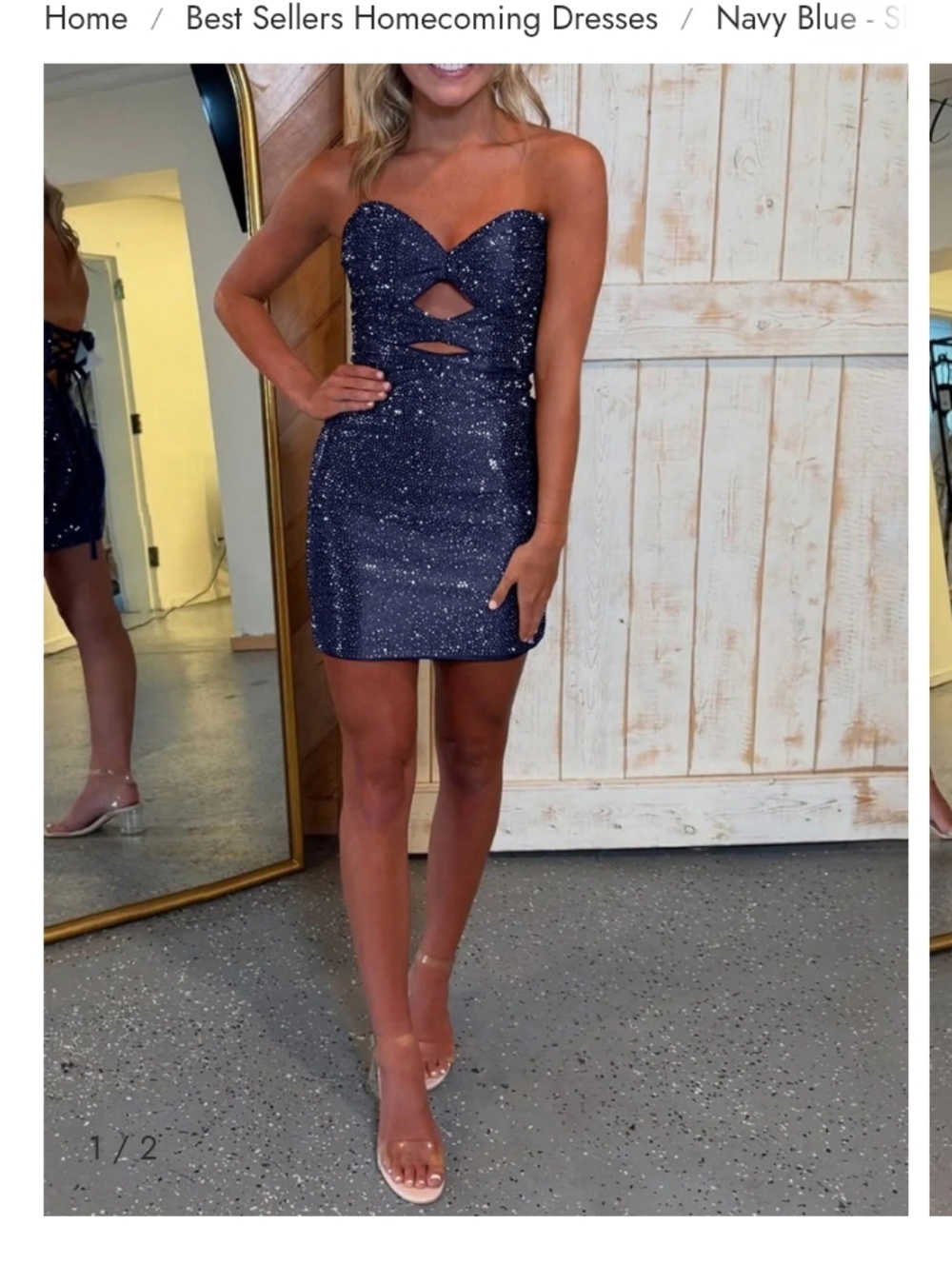 Navy Blue Strapless Sequin Cutout Mini Dress